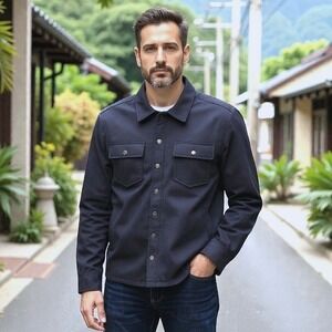 The Bowery Collection NYC Men's Navy Wool Blend Warm Quilted Shacket Size XL NWT